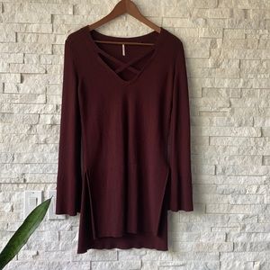 Free People |bohemian knit sweater |SM | Burgundy